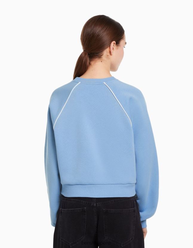 azul Bershka mujer sudadera con cuello redondo y estampado en contraste 806J6B1264