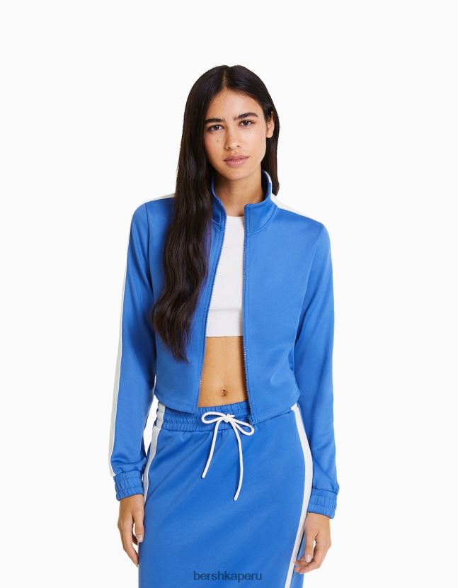 azul Bershka mujer sudadera deportiva con cremallera y rayas laterales 806J6B1238