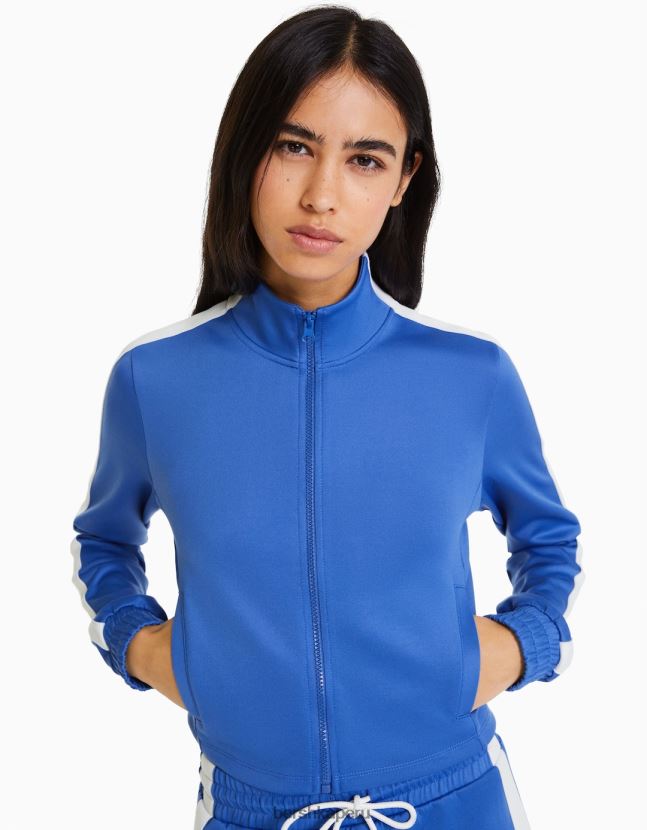 azul Bershka mujer sudadera deportiva con cremallera y rayas laterales 806J6B1238