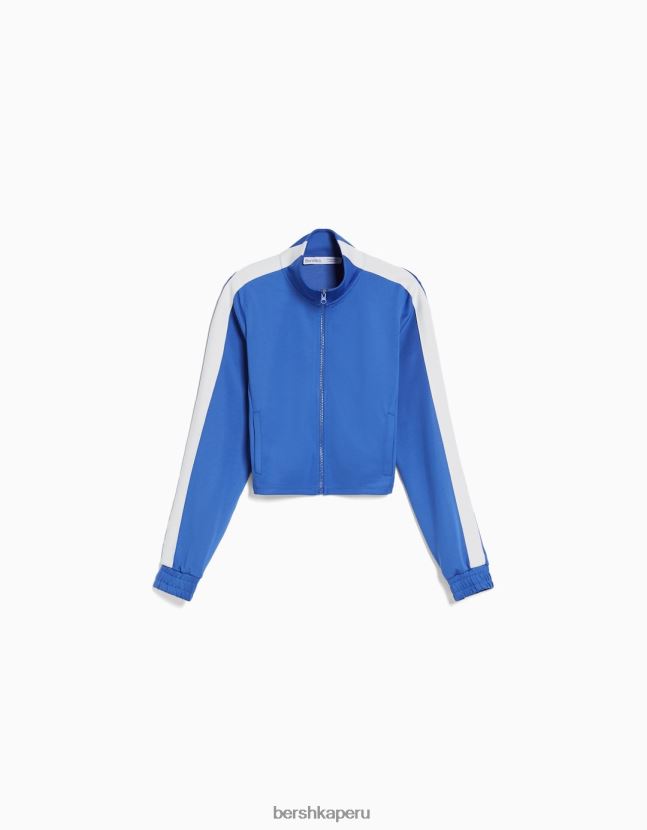 azul Bershka mujer sudadera deportiva con cremallera y rayas laterales 806J6B1238