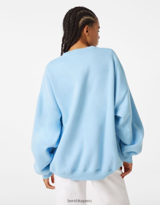 azul claro Bershka mujer sudadera oversize estampada 806J6B1248