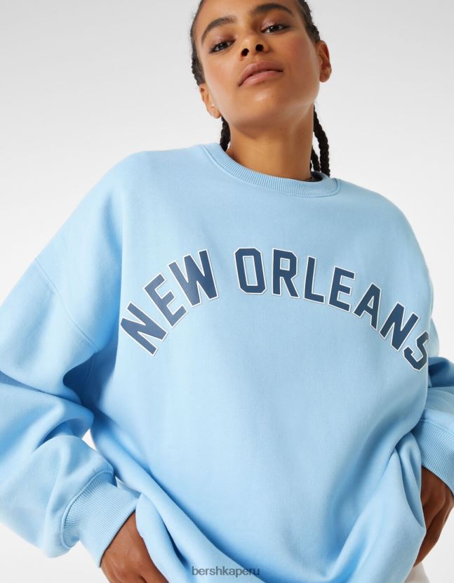 azul claro Bershka mujer sudadera oversize estampada 806J6B1248