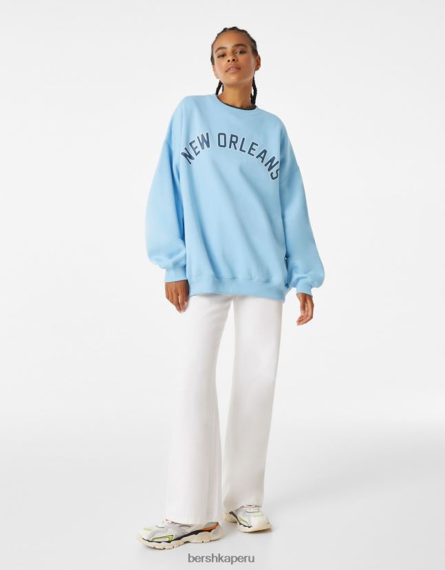 azul claro Bershka mujer sudadera oversize estampada 806J6B1248