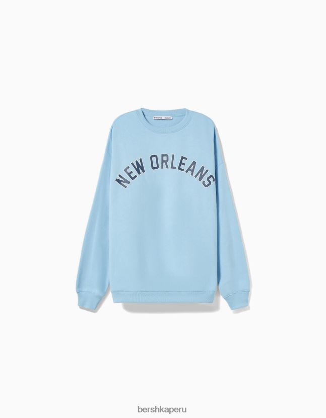 azul claro Bershka mujer sudadera oversize estampada 806J6B1248