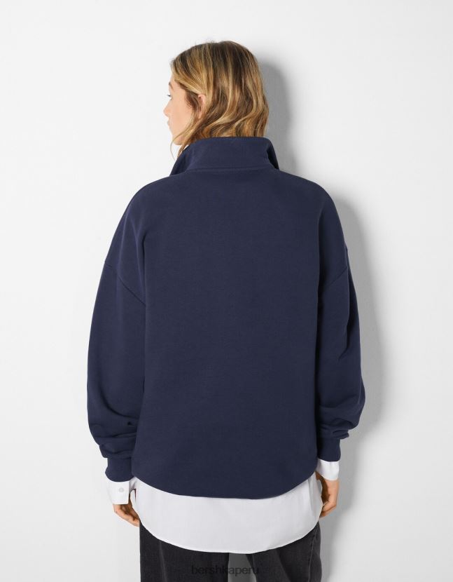 azul oscuro Bershka mujer sudadera de cuello subido con cremallera y estampado de san diego 806J6B1231