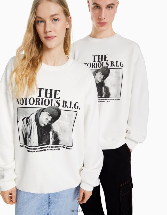 blanco Bershka mujer el notorio gran sudadera estampada 806J6B1212