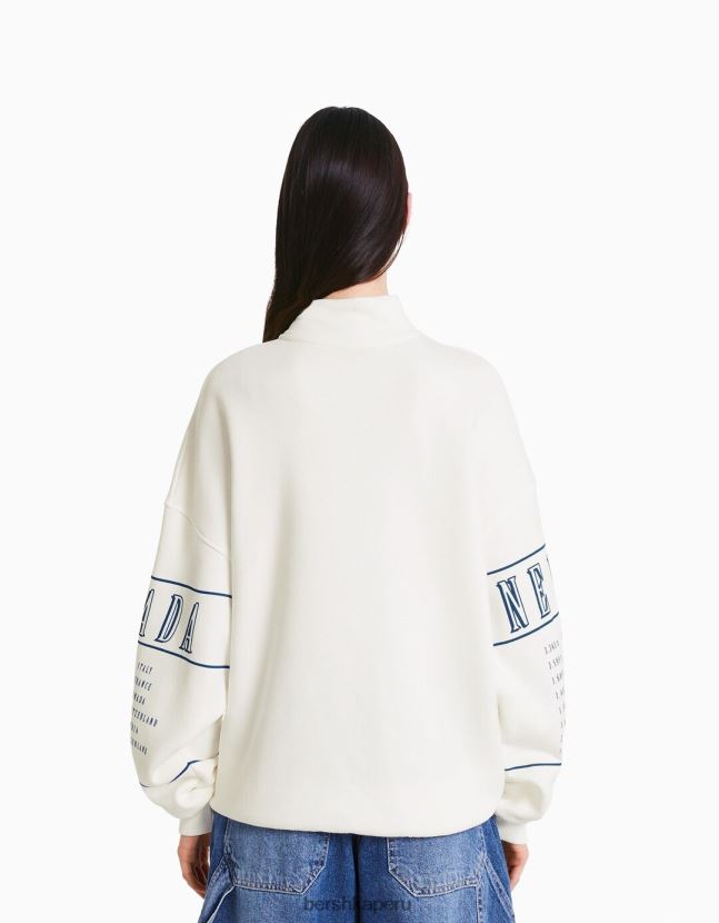 blanquecino Bershka mujer sudadera de cuello alto con cremallera y estampado 806J6B1219