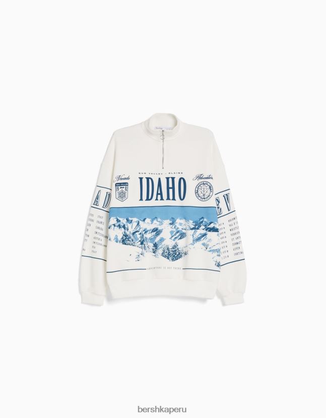 blanquecino Bershka mujer sudadera de cuello alto con cremallera y estampado 806J6B1219
