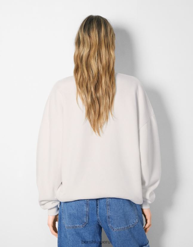 blanquecino Bershka mujer sudadera de cuello alto con cremallera y estampado 806J6B1230