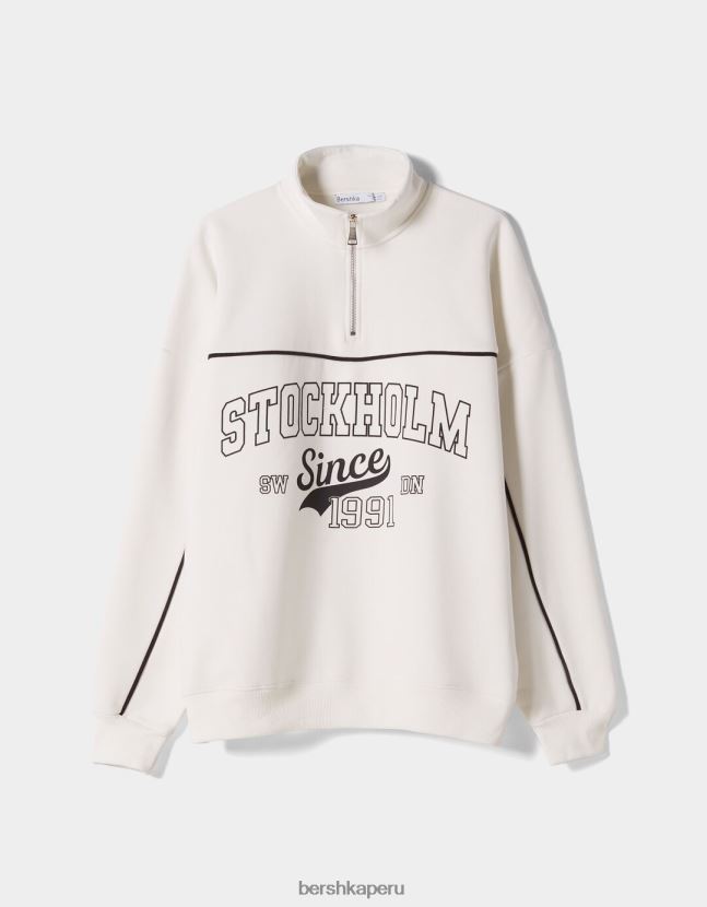 blanquecino Bershka mujer sudadera de cuello alto con cremallera y estampado 806J6B1230