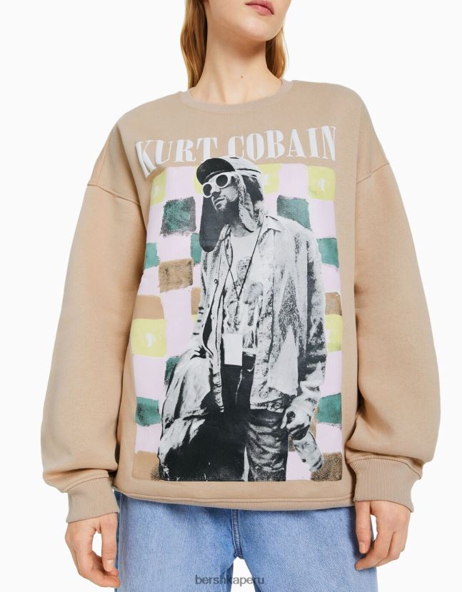 camello Bershka mujer sudadera con estampado de kurt cobain 806J6B1251