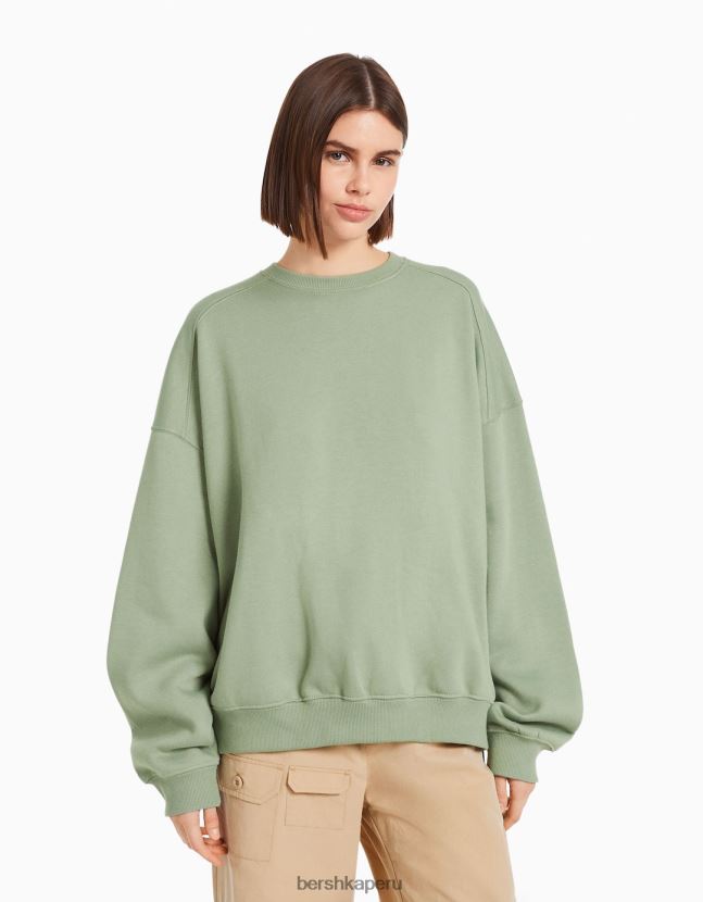 caqui Bershka mujer sudadera oversize con cuello redondo 806J6B1280