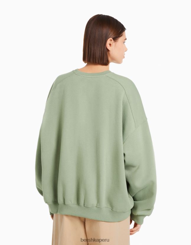 caqui Bershka mujer sudadera oversize con cuello redondo 806J6B1280