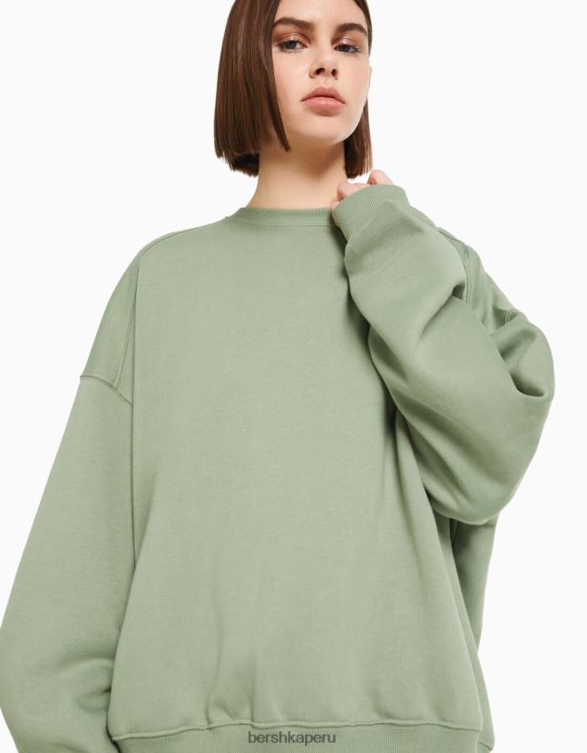 caqui Bershka mujer sudadera oversize con cuello redondo 806J6B1280
