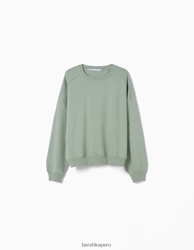 caqui Bershka mujer sudadera oversize con cuello redondo 806J6B1280