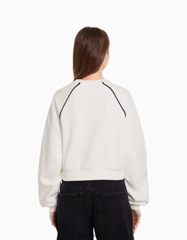crema Bershka mujer sudadera con cuello redondo y estampado en contraste 806J6B1263