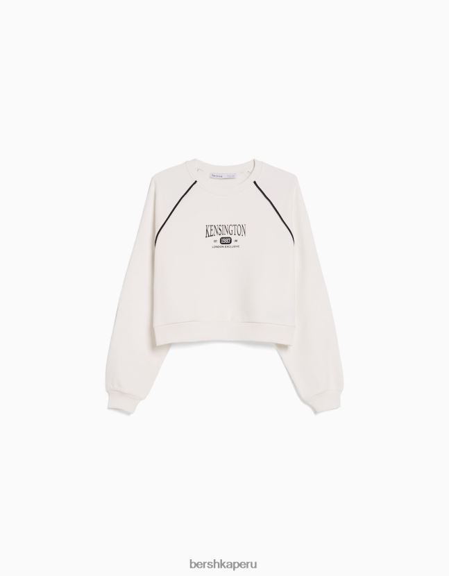 crema Bershka mujer sudadera con cuello redondo y estampado en contraste 806J6B1263