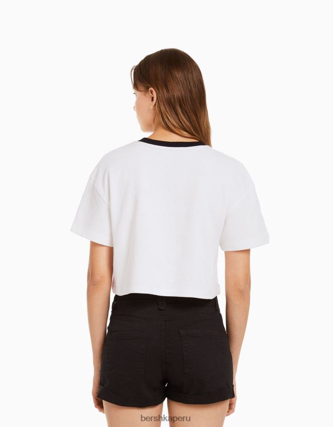 crema Bershka mujer sudadera corta estampada de manga corta 806J6B638