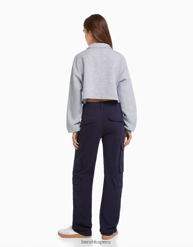 gris Bershka mujer sudadera estampada con cuello de polo 806J6B1261