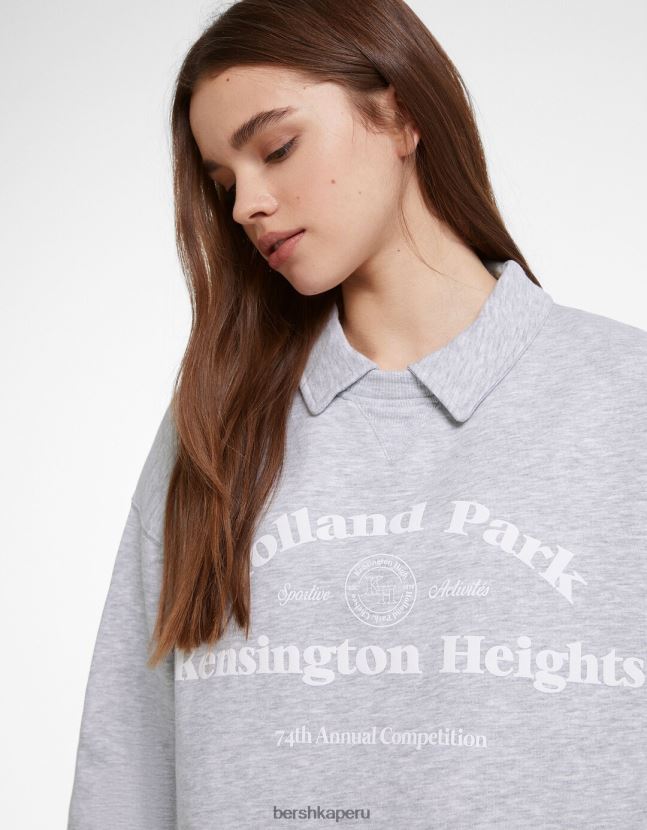 gris Bershka mujer sudadera estampada con cuello de polo 806J6B1261