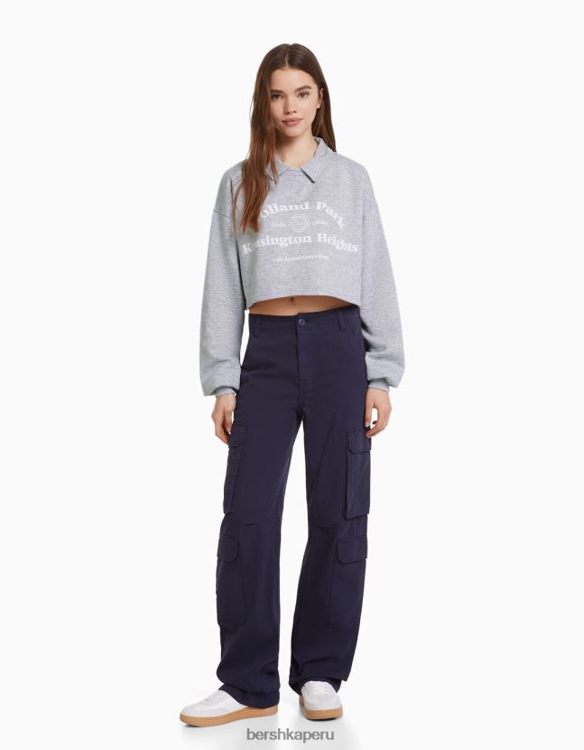 gris Bershka mujer sudadera estampada con cuello de polo 806J6B1261