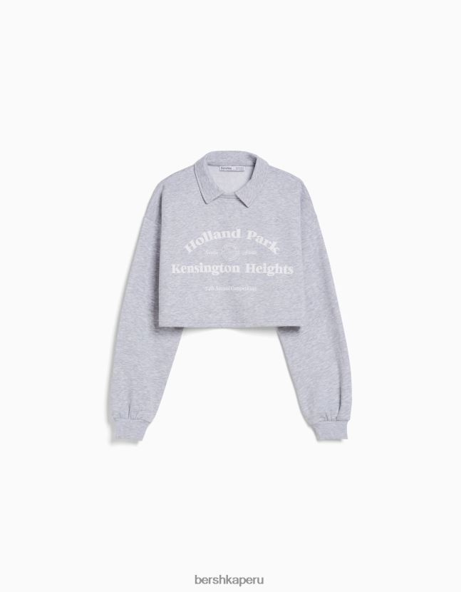 gris Bershka mujer sudadera estampada con cuello de polo 806J6B1261