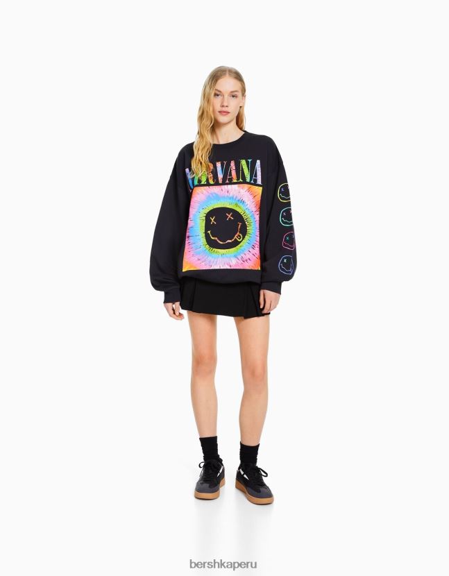 gris oscuro Bershka mujer sudadera con estampado de nirvana 806J6B1250