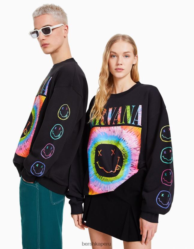 gris oscuro Bershka mujer sudadera con estampado de nirvana 806J6B1250