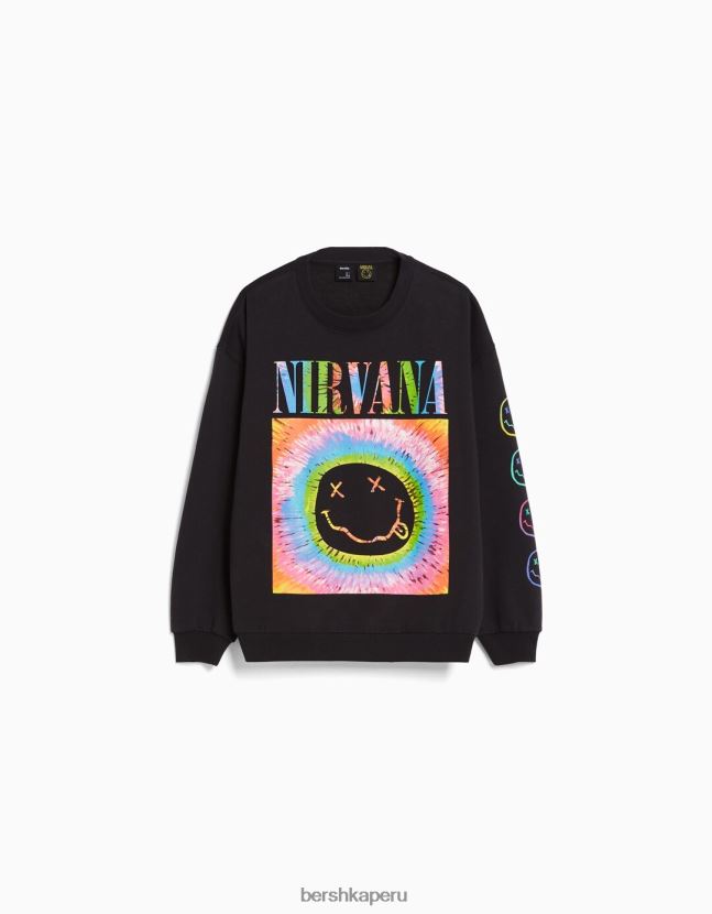 gris oscuro Bershka mujer sudadera con estampado de nirvana 806J6B1250
