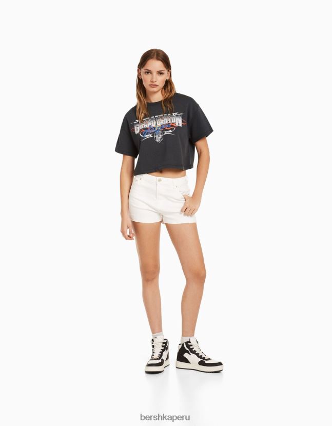 gris oscuro Bershka mujer sudadera corta estampada de manga corta 806J6B639