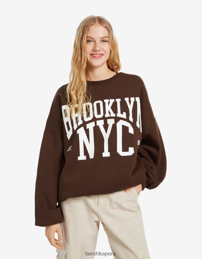 marrón Bershka mujer sudadera oversize estampada 806J6B1245