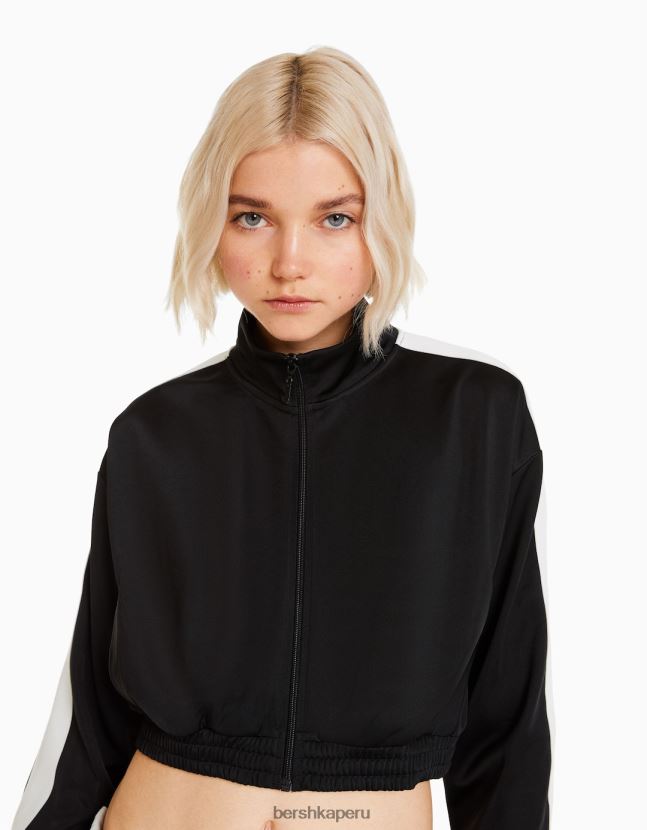 negro Bershka mujer sudadera con cremallera y rayas laterales 806J6B1239