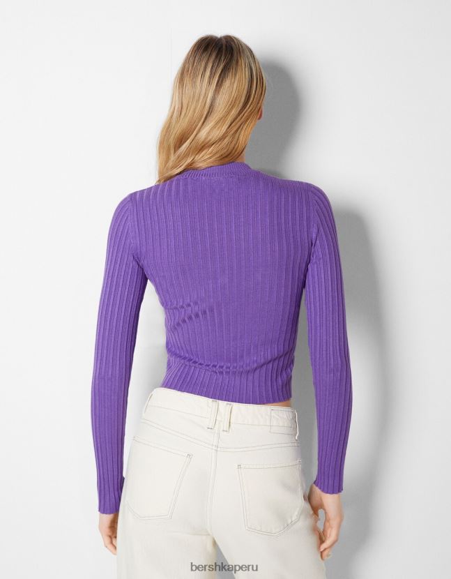 Violeta Bershka mujer jersey de canalé con cuello alzado 806J6B1025