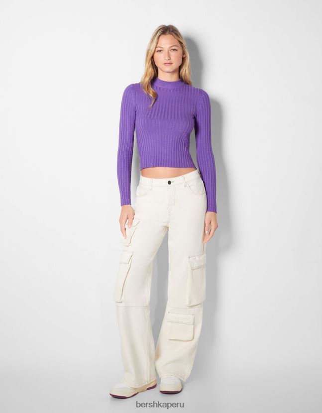 Violeta Bershka mujer jersey de canalé con cuello alzado 806J6B1025