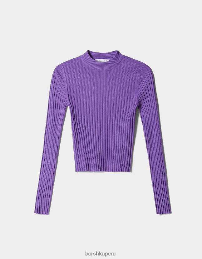 Violeta Bershka mujer jersey de canalé con cuello alzado 806J6B1025