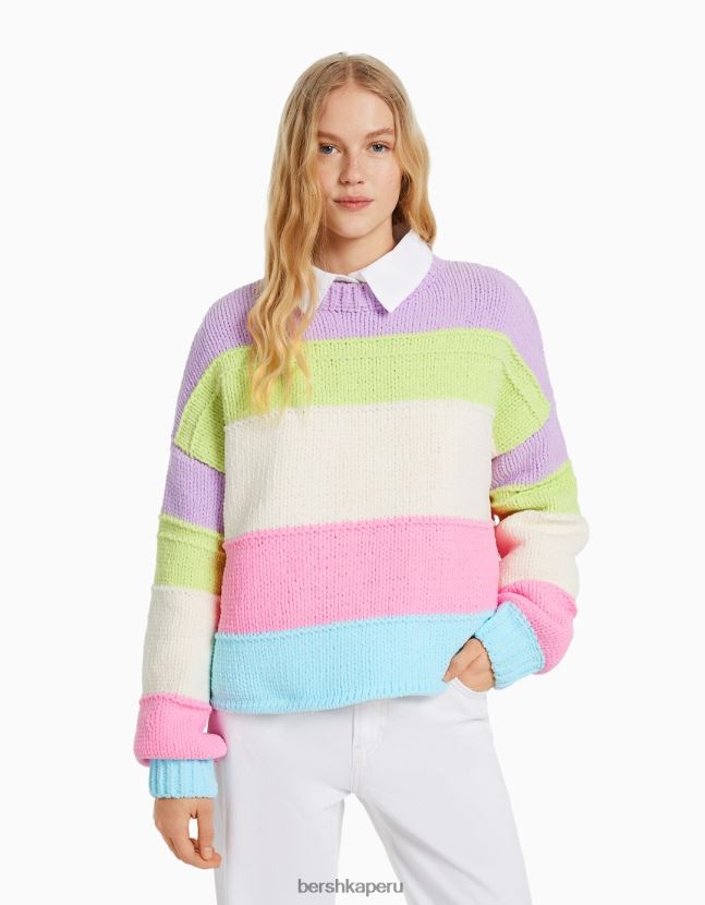 Violeta Bershka mujer jersey de chenilla con rayas multicolor 806J6B1066