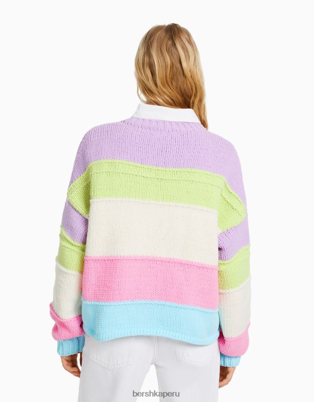 Violeta Bershka mujer jersey de chenilla con rayas multicolor 806J6B1066