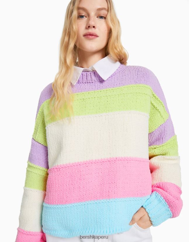 Violeta Bershka mujer jersey de chenilla con rayas multicolor 806J6B1066