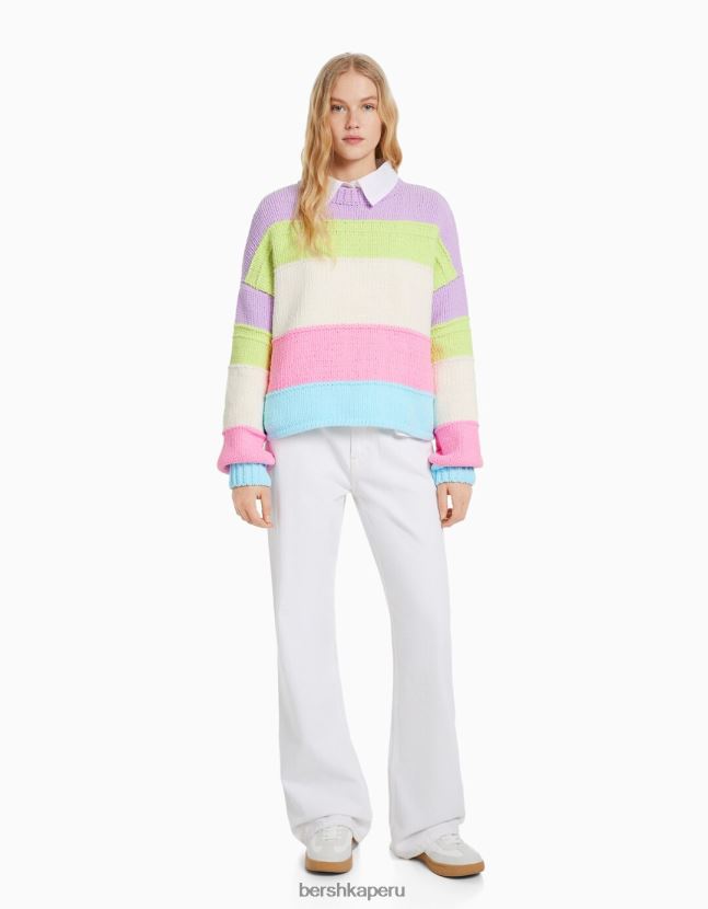 Violeta Bershka mujer jersey de chenilla con rayas multicolor 806J6B1066