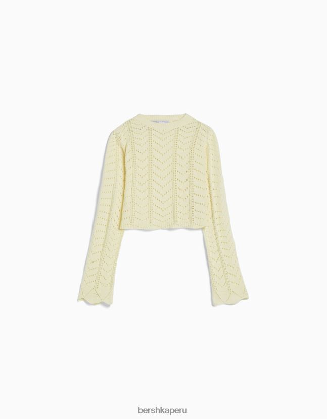 amarillo Bershka mujer jersey de punto abierto con cuello redondo 806J6B1060