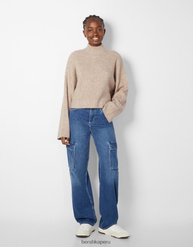 arena Bershka mujer suéter de canalé con cuello alto 806J6B1005
