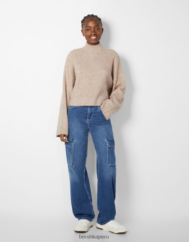 arena Bershka mujer suéter de canalé con cuello alto 806J6B1007