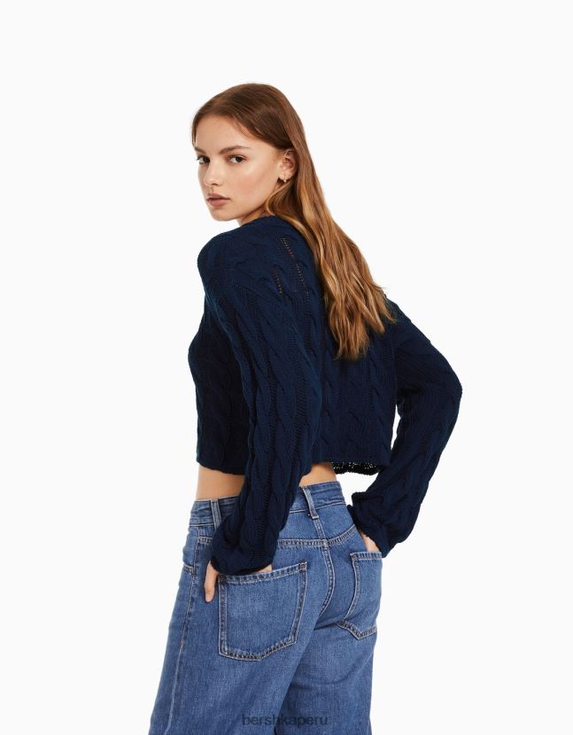 azul Bershka mujer jersey de ochos con cuello redondo 806J6B1087