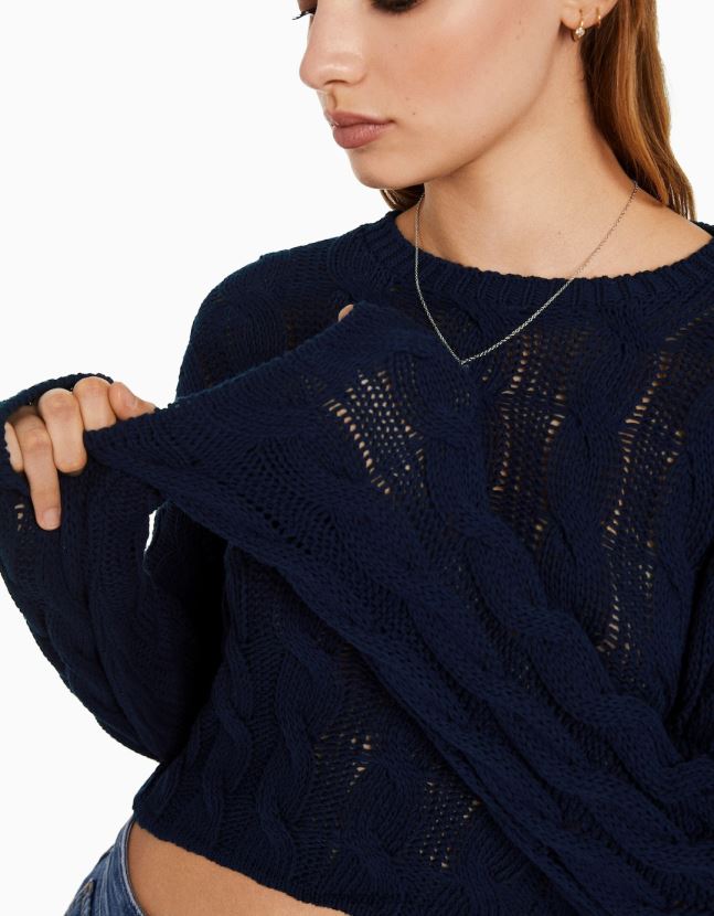 azul Bershka mujer jersey de ochos con cuello redondo 806J6B1087