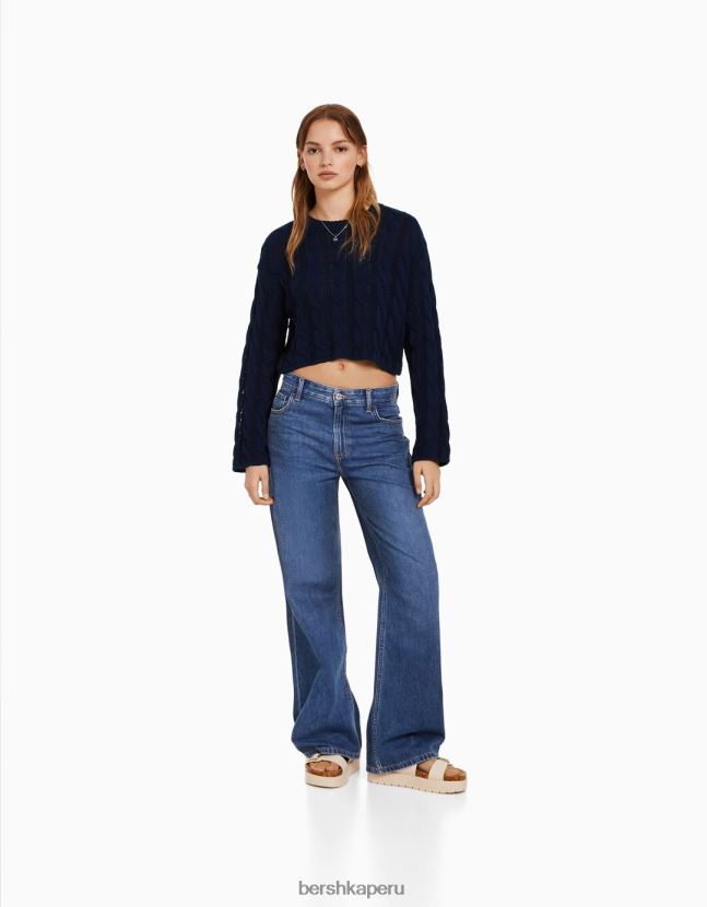 azul Bershka mujer jersey de ochos con cuello redondo 806J6B1087