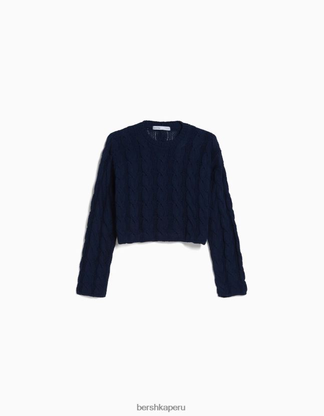 azul Bershka mujer jersey de ochos con cuello redondo 806J6B1087
