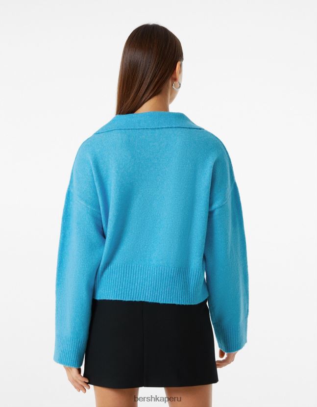 azul Bershka mujer suéter con cuello de polo 806J6B1030