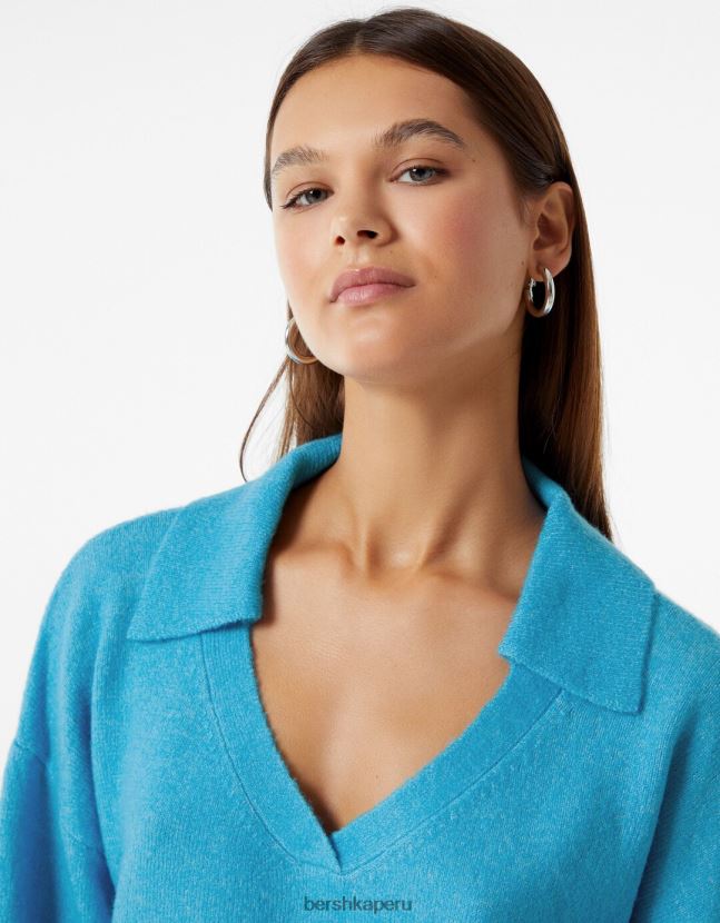 azul Bershka mujer suéter con cuello de polo 806J6B1030