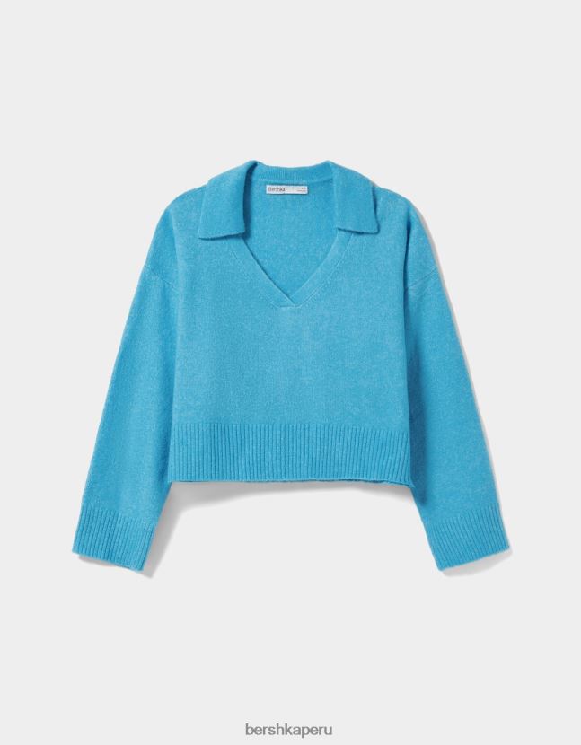 azul Bershka mujer suéter con cuello de polo 806J6B1030