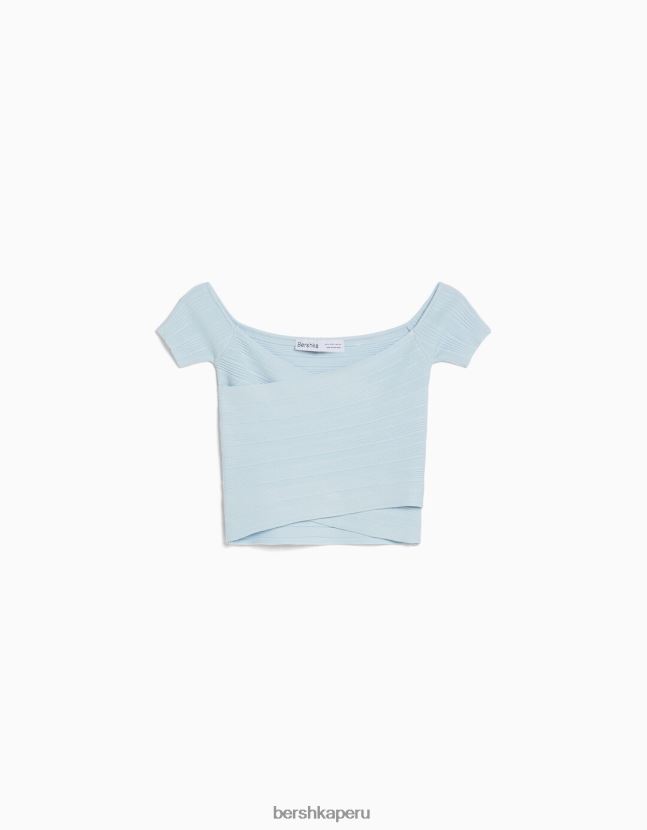 azul claro Bershka mujer jersey de manga corta con detalle cruzado 806J6B414